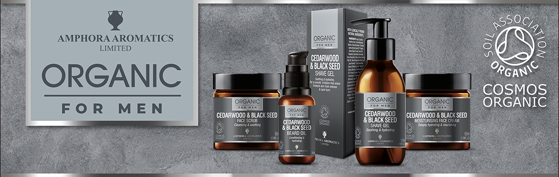 COMING SOON  Amphora Aromatics Cosmos Organic Men's Skincare range