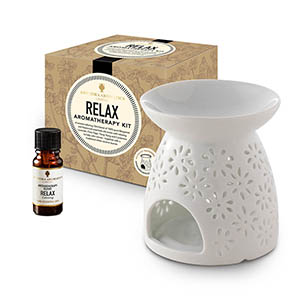 Relax Aromatherapy Kit - Includes Relax Essential Oil Blend and Lantern Traditional Burner